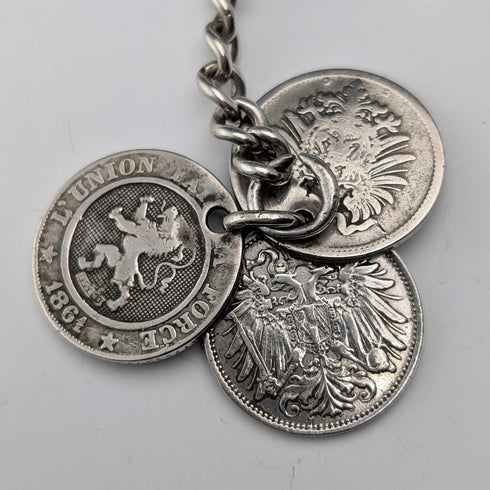 1900年頃 英国アンティーク 純銀製アルバートチェーン 48g  銀貨フォブ